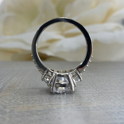 Moissanite Engagement Ring Elongated Cushion Cut 14K Solid Gold, Womens Cushion Cut Three Stone Engagement Ring, Moissanite Bridal Set #7200