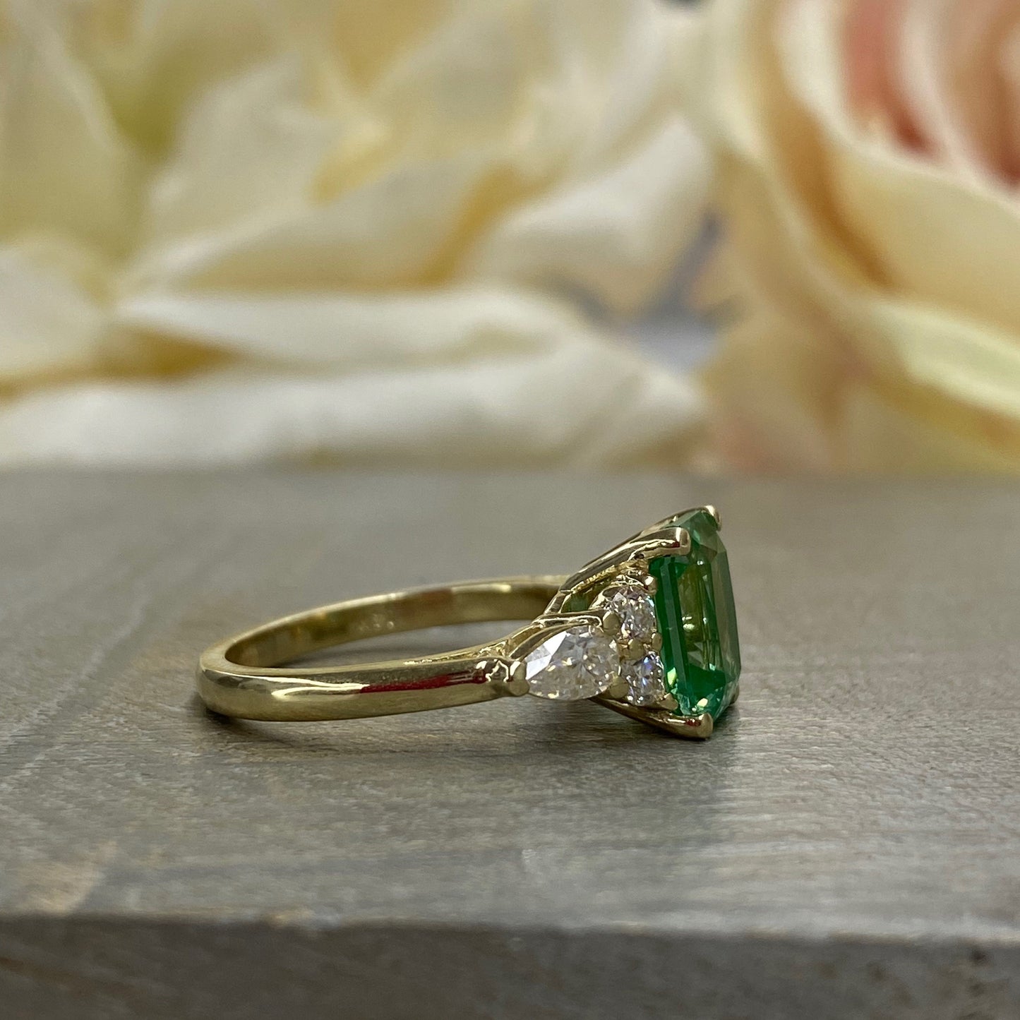 Radiant Cut Paraiba Tourmaline and Moissanite Engagement Rings For Women 14K Solid Yellow Gold, Unique Paraiba Tourmaline Ring Ladies  #7198