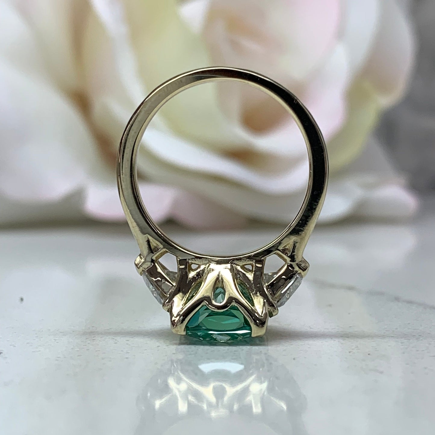 Elongated Cushion Cut Engagement Ring For Women 14K solid Yellow Gold, Green Paraiba Tourmaline Engagement Rings, Unique Vintage Rings, 7187