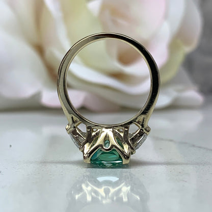 Elongated Cushion Cut Engagement Ring For Women 14K solid Yellow Gold, Green Paraiba Tourmaline Engagement Rings, Unique Vintage Rings, 7187
