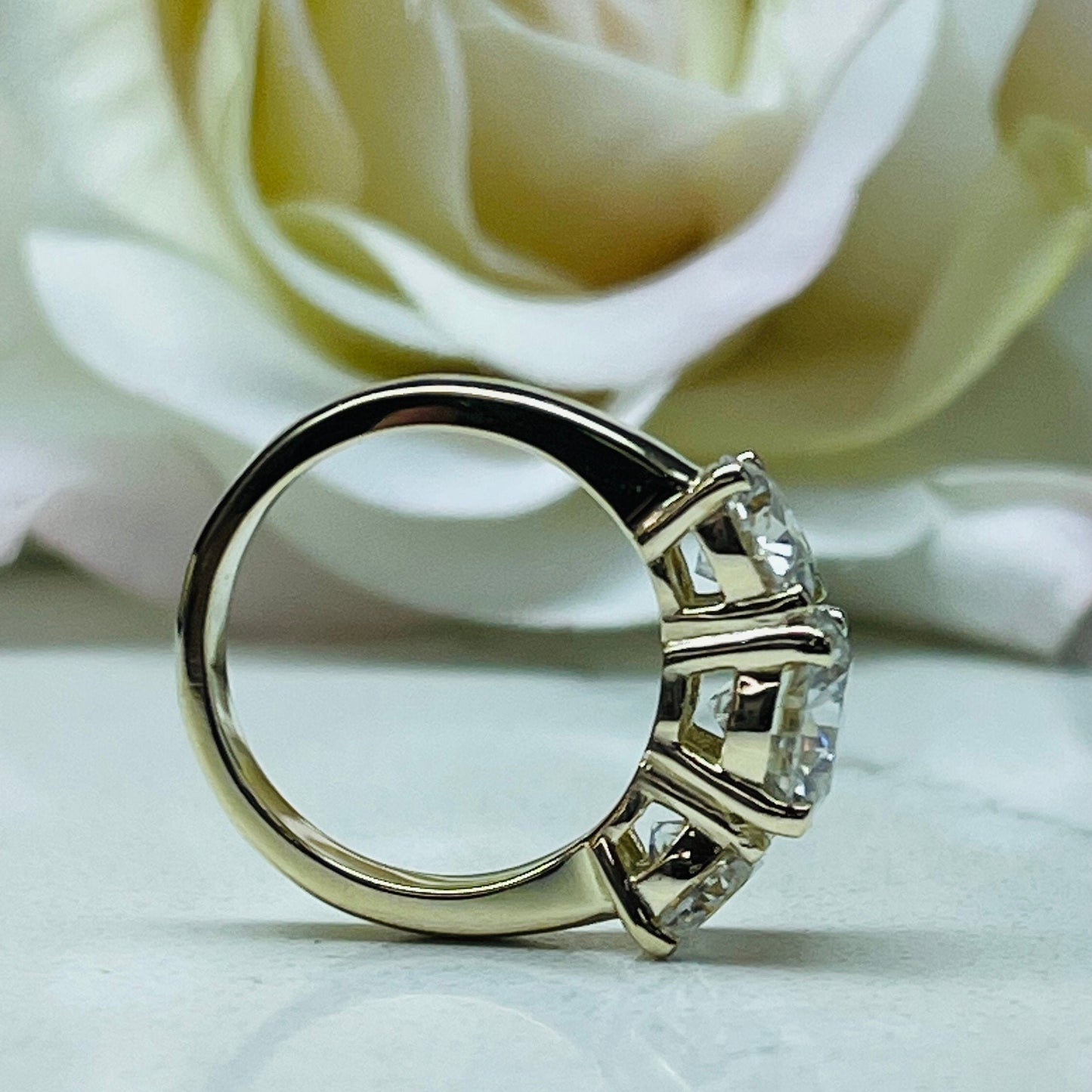 Round Moissanite Engagement Rings For Women 14k Solid Yellow Gold, Moissanite Bridal Rings, Three Stone Moissanite Engagement Ring #7189