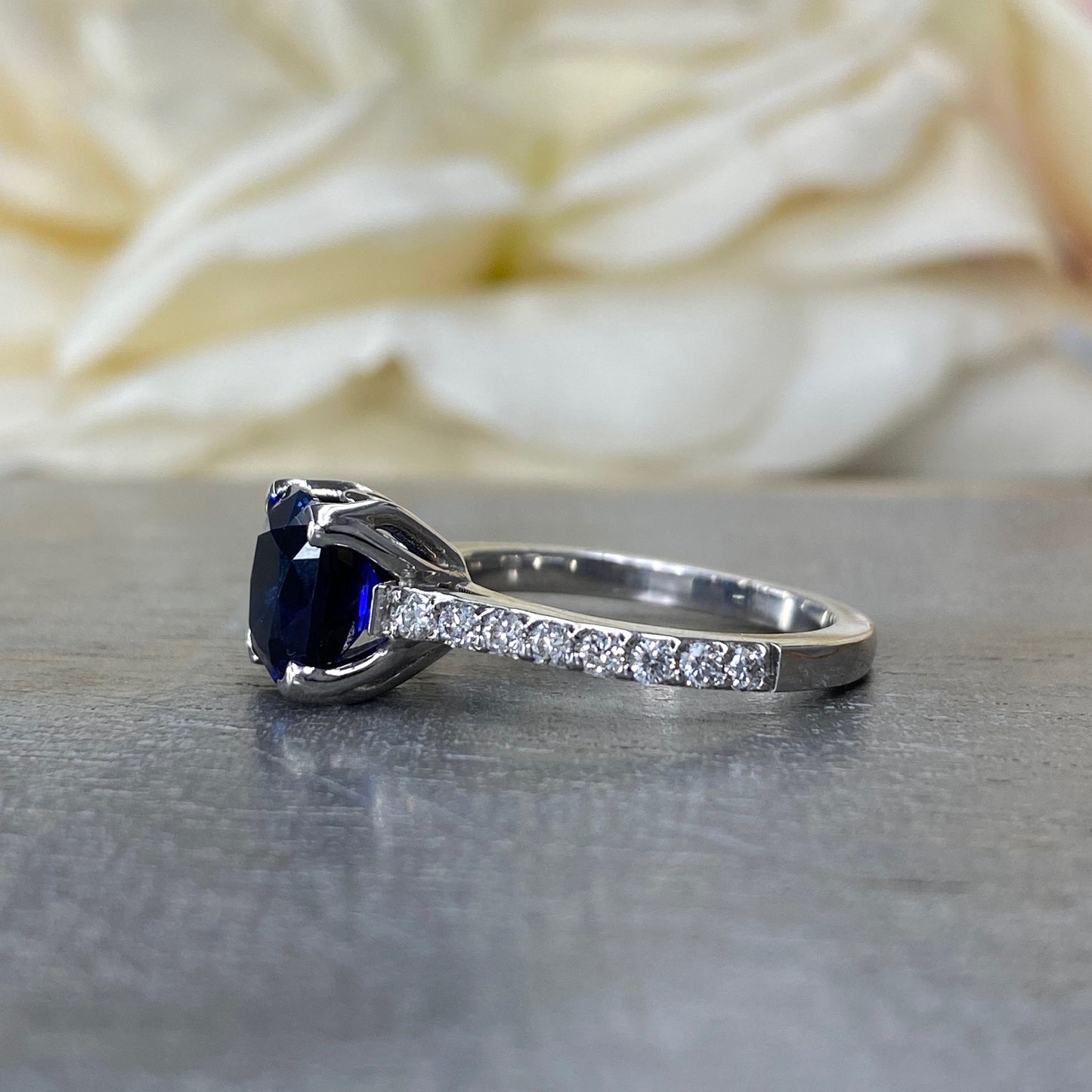 Blue Sapphire Ring Cushion Cut 14K  White Gold For Women, Blue Sapphire Engagement Ring, Cushion Cut Solitaire Sapphire Engagement Ring
