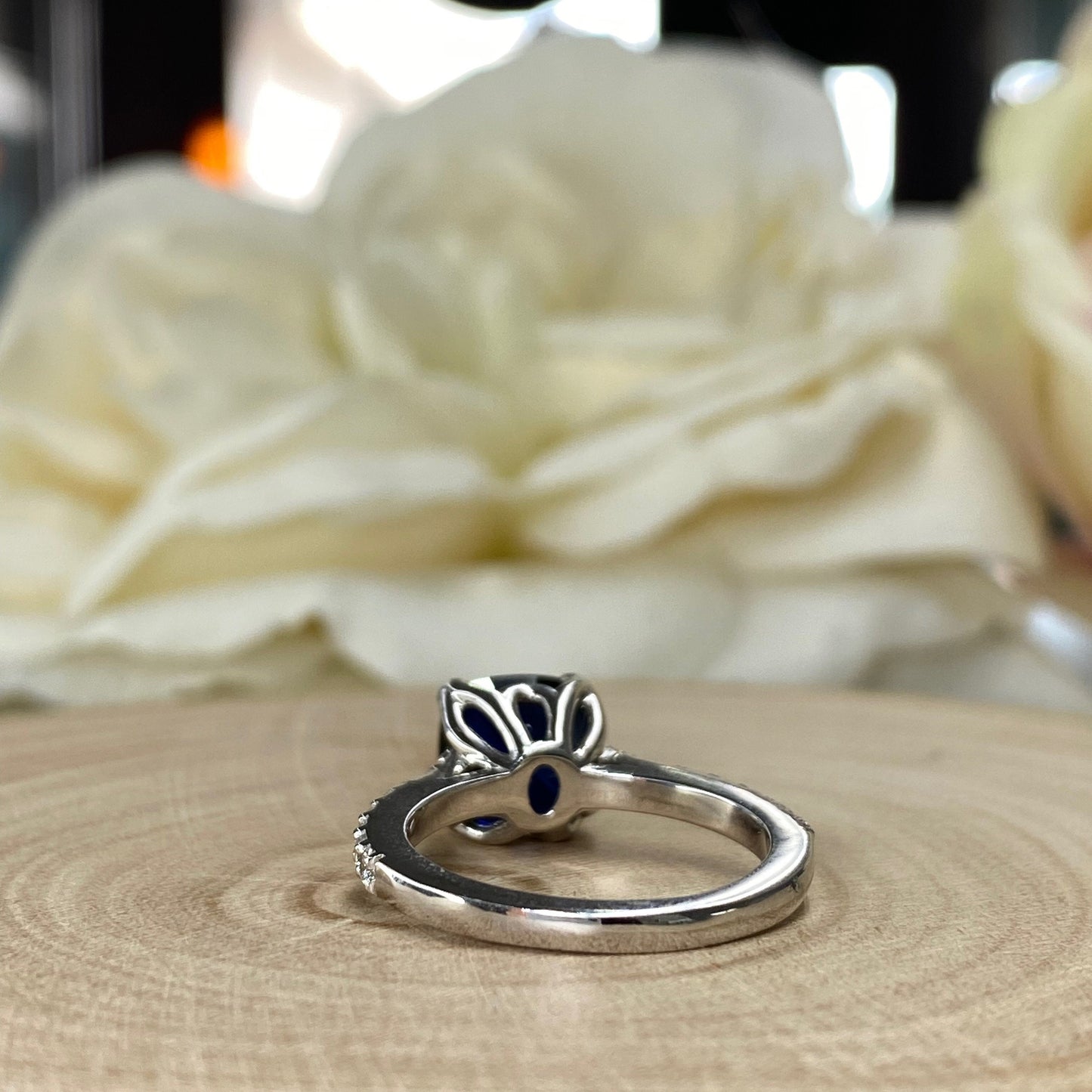 Blue Sapphire Ring Cushion Cut 14K  White Gold For Women, Blue Sapphire Engagement Ring, Cushion Cut Solitaire Sapphire Engagement Ring
