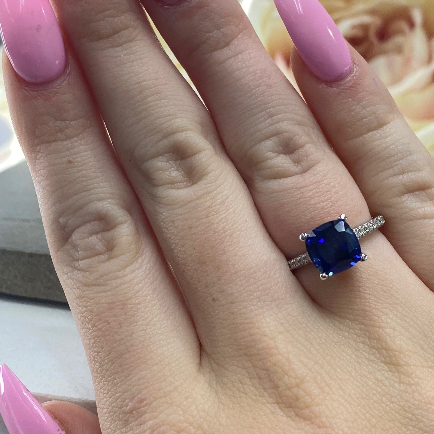 Blue Sapphire Ring 14k solid gold, Cushion Cut Blue sapphire Engagement Ring, September Birthstone Jewelry, Something Blue Bridal Ring