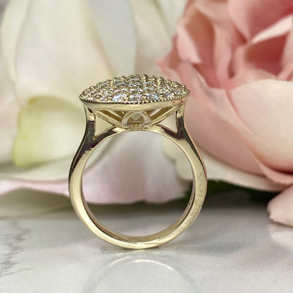 Oval Moissanite Engagement Ring 14K Solid White Gold, Oval Pave Moissanite Cluster Ring For Women, Diamonds Anniversary Ring, #7183