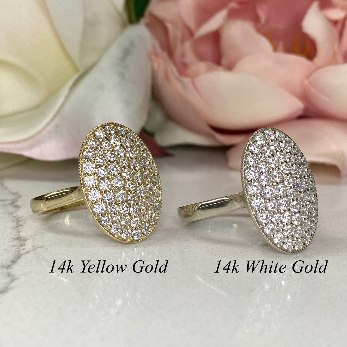 Oval Moissanite Engagement Ring 14K Solid White Gold, Oval Pave Moissanite Cluster Ring For Women, Diamonds Anniversary Ring, #7183