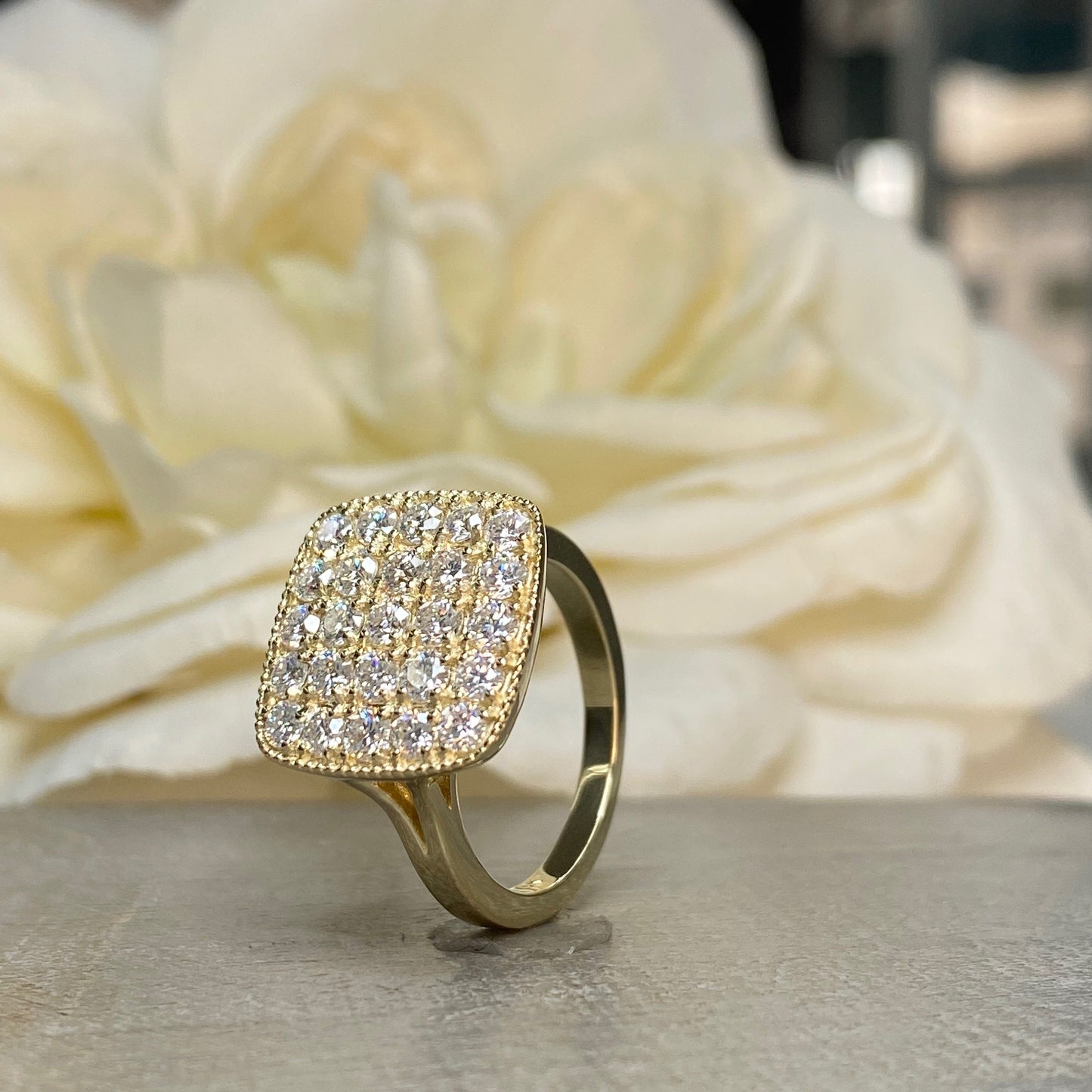 Diamond Ring Square Shaped For Women, Diamond Bubble Cluster Ring 14K Yellow Gold, Moissanite Diamond Cluster Engagement Ring,#7212