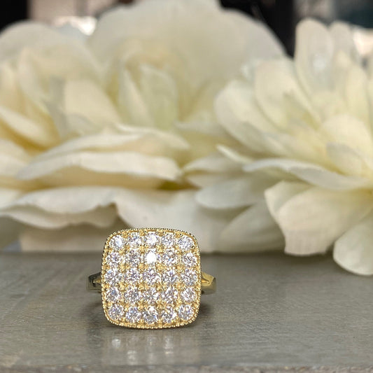 Diamond Ring Square Shaped For Women, Diamond Bubble Cluster Ring 14K Yellow Gold, Moissanite Diamond Cluster Engagement Ring,#7212