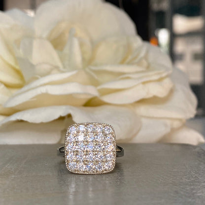 Diamond Ring Square Shaped For Women, Diamond Bubble Cluster Ring 14K White Gold, Moissanite Diamond Cluster Engagement Ring, #7212