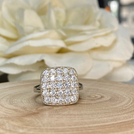 Diamond Ring Square Shaped For Women, Diamond Bubble Cluster Ring 14K White Gold, Moissanite Diamond Cluster Engagement Ring, #7212