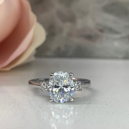 Oval Moissanite Engagement Ring 14k White Gold Forever One Moissanite Engagement Rings Unique Vintage Wedding Promise Anniversary Ring #5117
