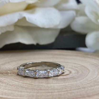 Radiant Cut Moissanite Wedding Band, Five Stone Radiant Cut Moissanite Anniversary Ring For Her, 14k White Gold Moissanite Ladies Band #7218