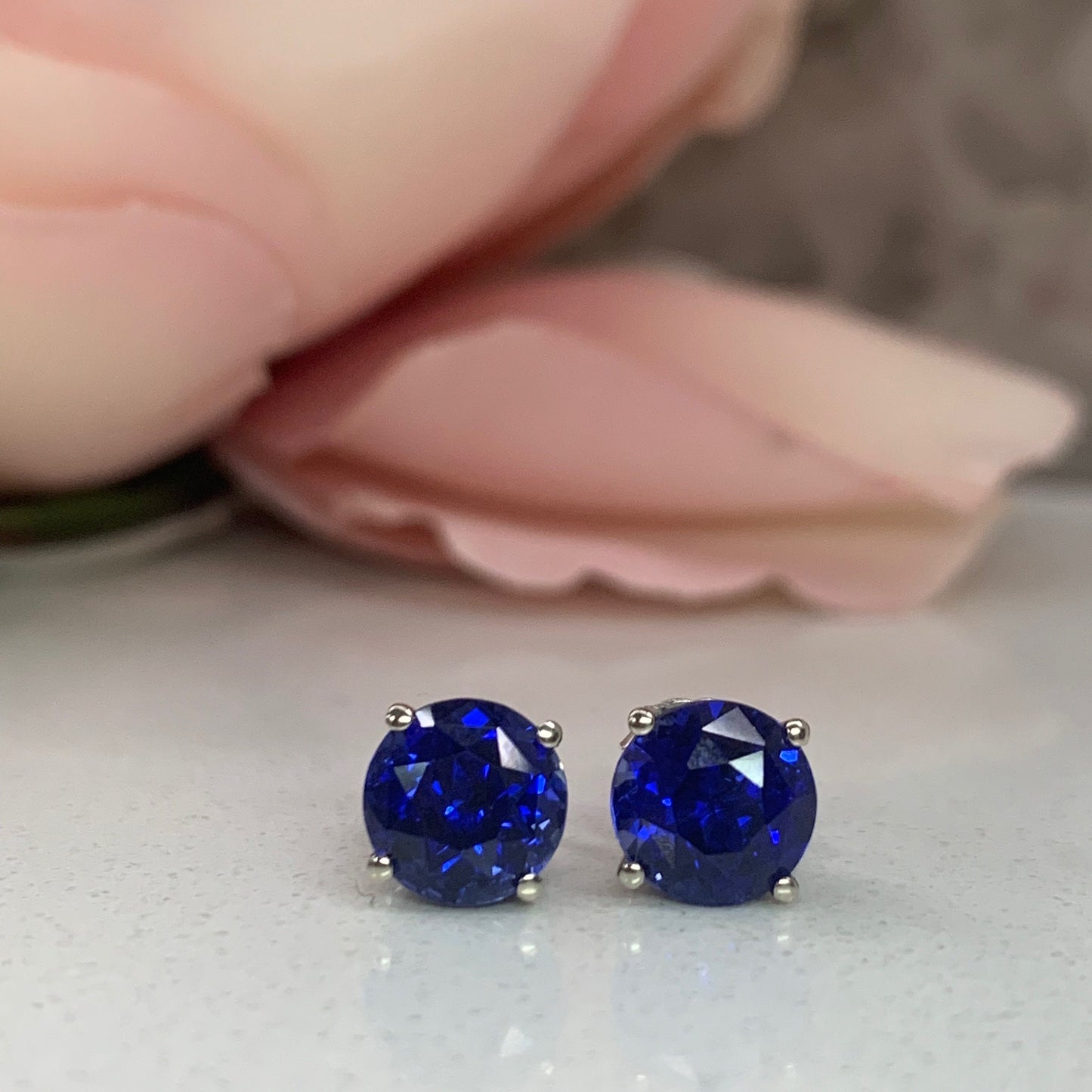Round Blue Sapphire Stud Earrings 2.50ctw. In 14k White Gold #5564