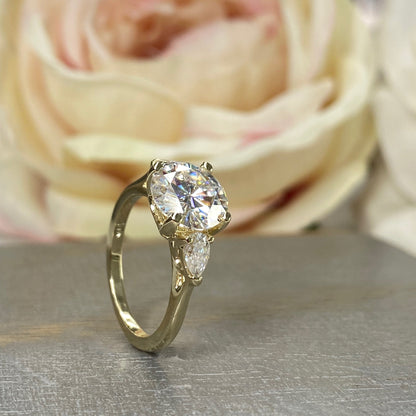 Round Cut Moissanite Engagement Ring, April Birthstone Ring, Three Stone Engagement Ring, Ladies Wedding Ring, Infinity Jewelers USA #6671