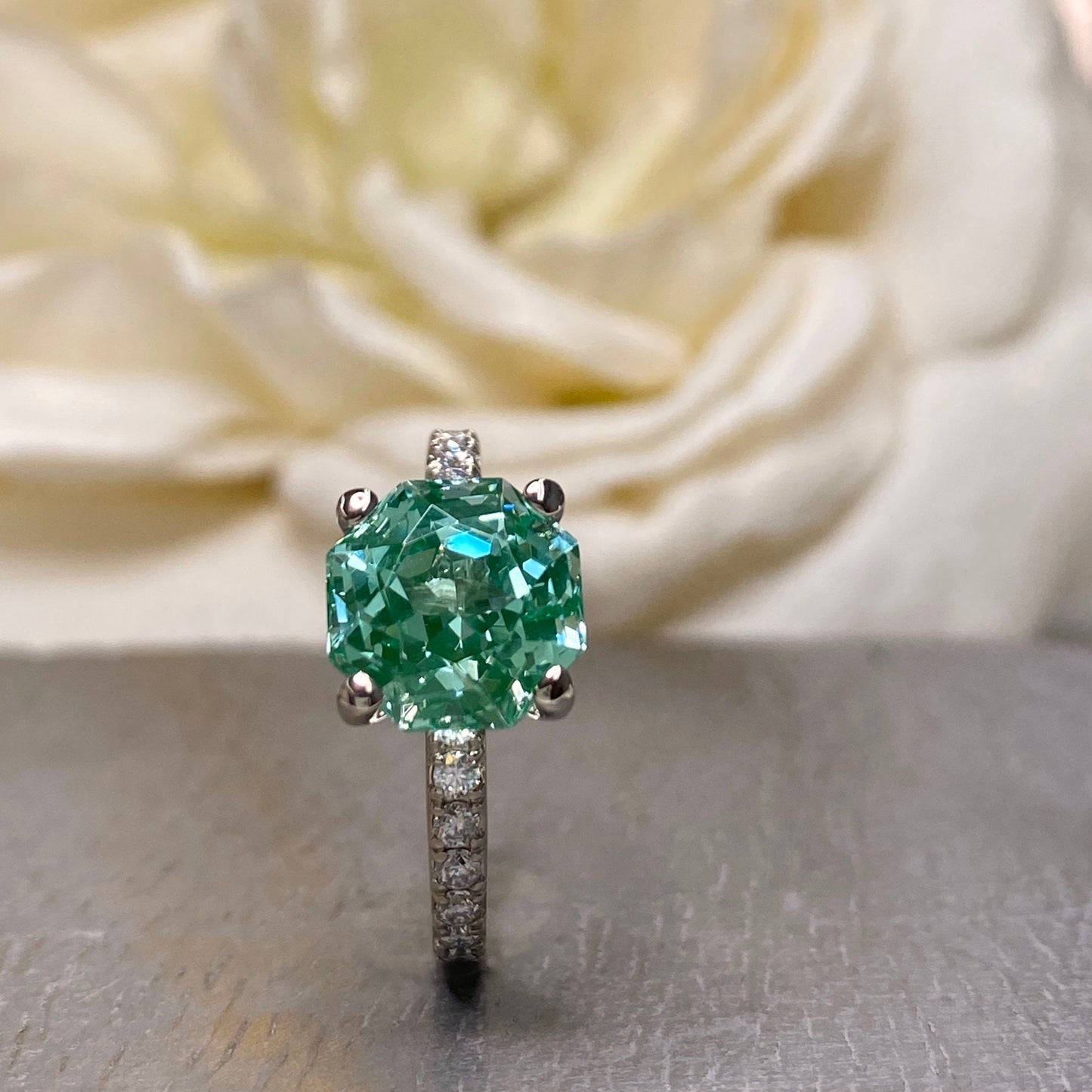 Green Paraiba Tourmaline Engagement Rings 14k Solid White Gold,  Unique Round Cut Solitaire Engagement Ring For Women, Green Stone Ring 7220