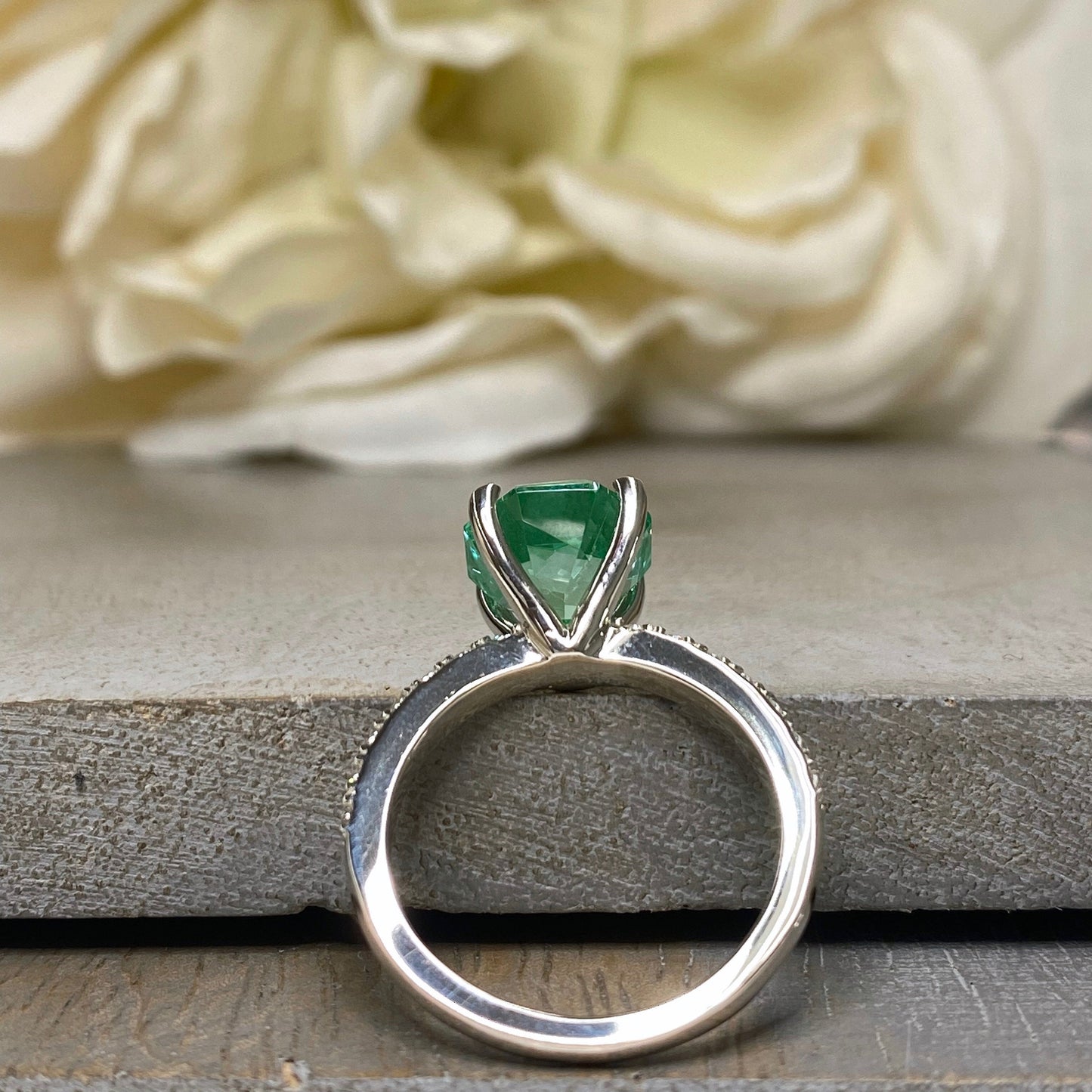Green Paraiba Tourmaline Engagement Rings 14k Solid White Gold,  Unique Round Cut Solitaire Engagement Ring For Women, Green Stone Ring 7220