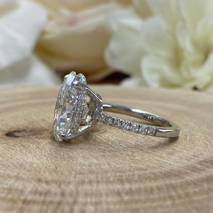 Oval Moissanite Engagement Ring 14k White Gold, Hidden Halo Solitaire Oval Ring, Moissanite Engagement Ring Moissanite Oval Ring Women 7223