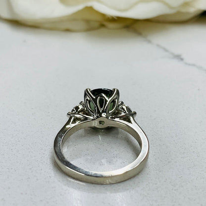 Cushion Cut Olive Green Sapphire Engagement Rings For Women 14K Solid White Gold, Unique Forest Green Sapphire Engagement Rings Gold,  #7199
