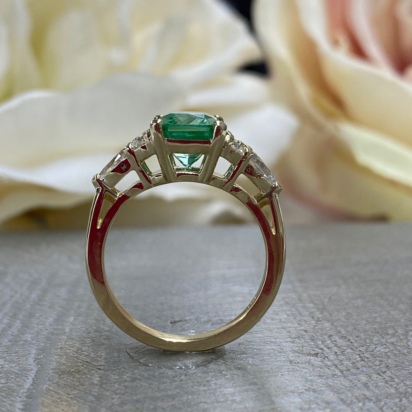 Radiant Cut Paraiba Tourmaline and Moissanite Engagement Rings For Women 14K Solid Yellow Gold, Unique Paraiba Tourmaline Ring Ladies  #7198