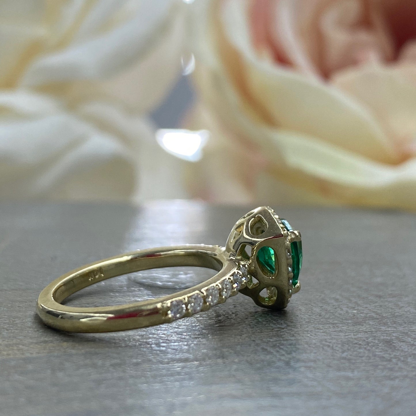 Triangle Gemstone Ring Setting, Trillion Cut Emerald Engagement Ring For Women, Unique Vintage Halo Engagement Rings 14K Solid Gold,  #7202