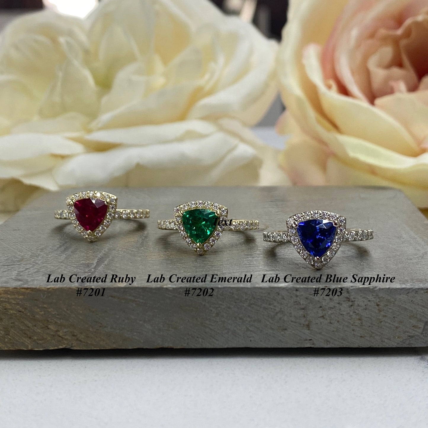 Triangle Gemstone Ring Setting, Trillion Cut Blue Sapphire Engagement Ring Women, Unique Vintage Halo Engagement Rings 14K Solid Gold, #7203