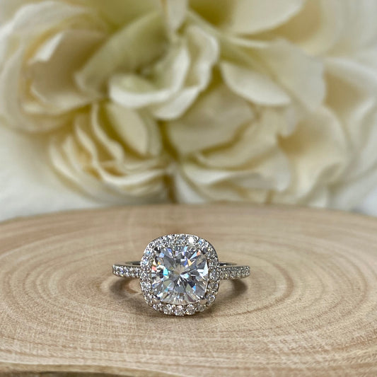 Cushion Cut Moissanite Engagement Ring 14k Solid White Gold, Cushion Halo Moissanite Antique Ring, Moissanite Wedding Ring #7227