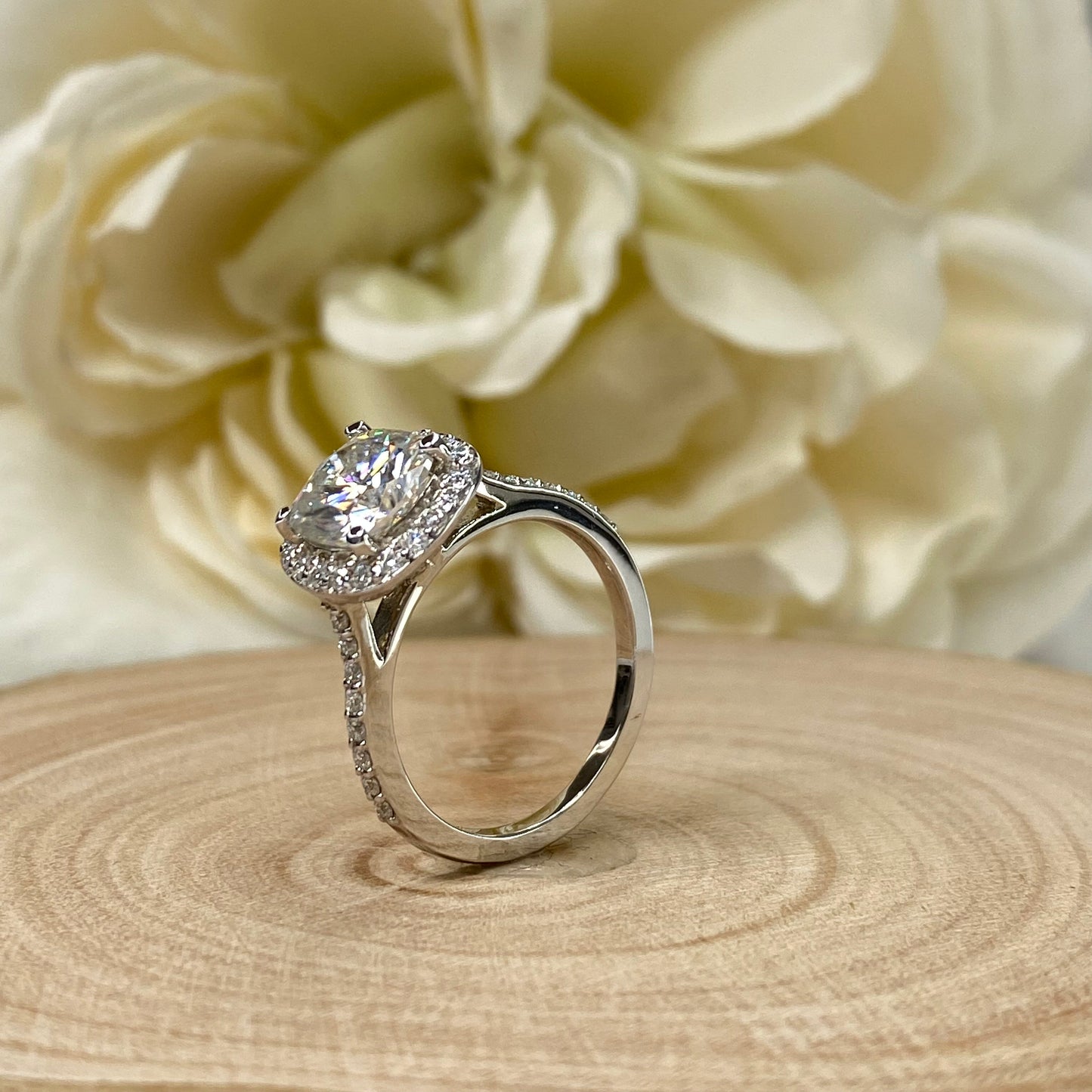 Cushion Cut Moissanite Engagement Ring 14k Solid White Gold, Cushion Halo Moissanite Antique Ring, Moissanite Wedding Ring #7227
