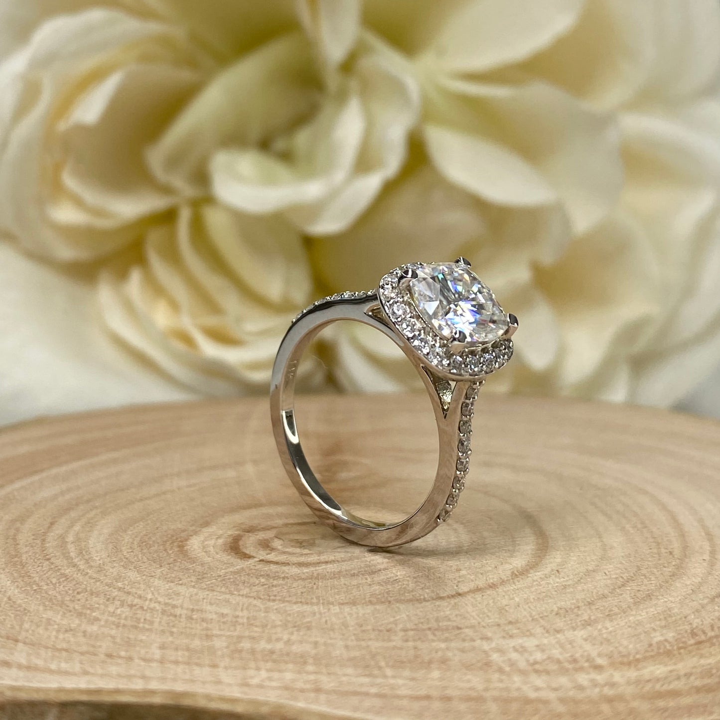 Cushion Cut Moissanite Engagement Ring 14k Solid White Gold, Cushion Halo Moissanite Antique Ring, Moissanite Wedding Ring #7227