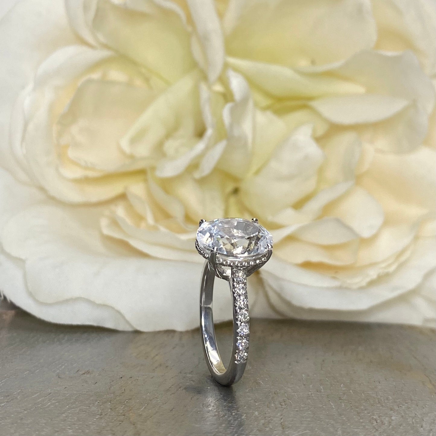 Oval Moissanite Engagement Ring 14K White Gold, Forever One Oval Moissanite Engagement Rings For Women, Hidden Halo Moissanite Rings, #7228