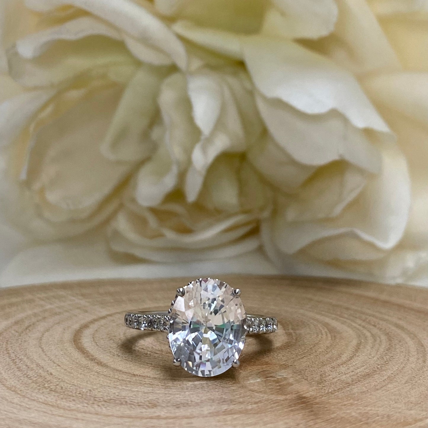 Oval Moissanite Engagement Ring 14K White Gold, Forever One Oval Moissanite Engagement Rings For Women, Hidden Halo Moissanite Rings, #7228