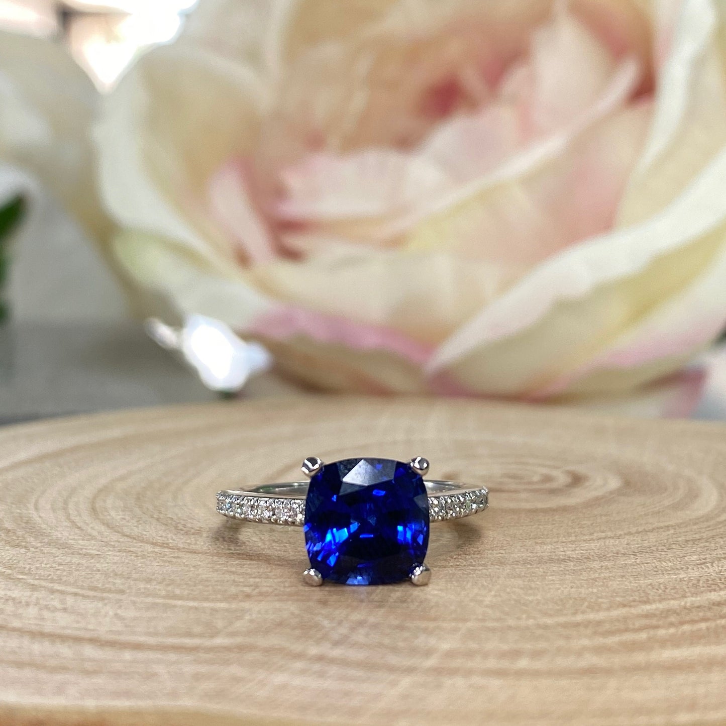 Blue Sapphire Ring 14k solid gold, Cushion Cut Blue sapphire Engagement Ring, September Birthstone Jewelry, Something Blue Bridal Ring