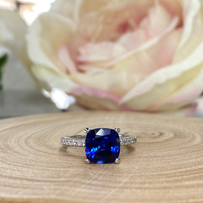 Blue Sapphire Ring 14k solid gold, Cushion Cut Blue sapphire Engagement Ring, September Birthstone Jewelry, Something Blue Bridal Ring