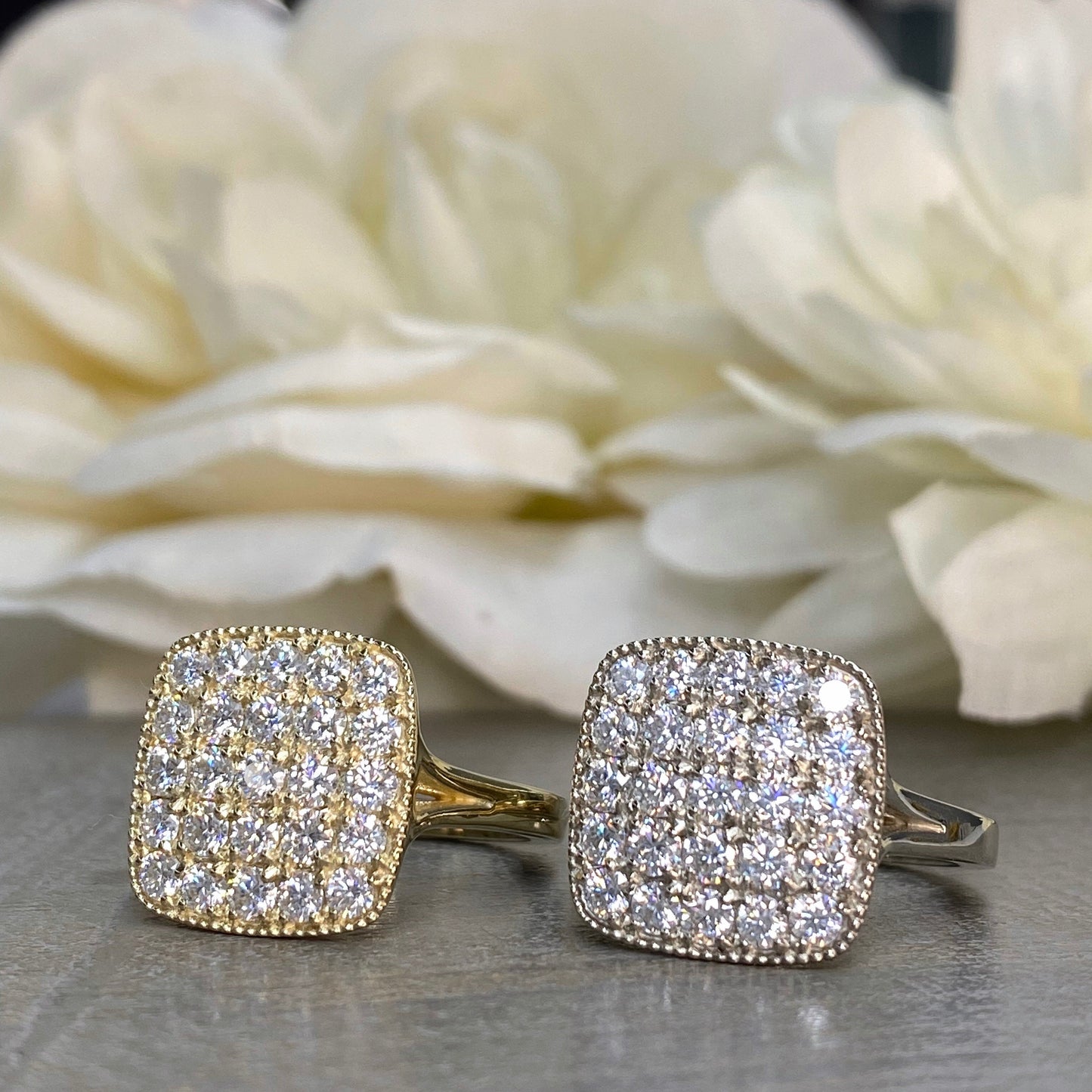 Diamond Ring Square Shaped For Women, Diamond Bubble Cluster Ring 14K White Gold, Moissanite Diamond Cluster Engagement Ring, #7212