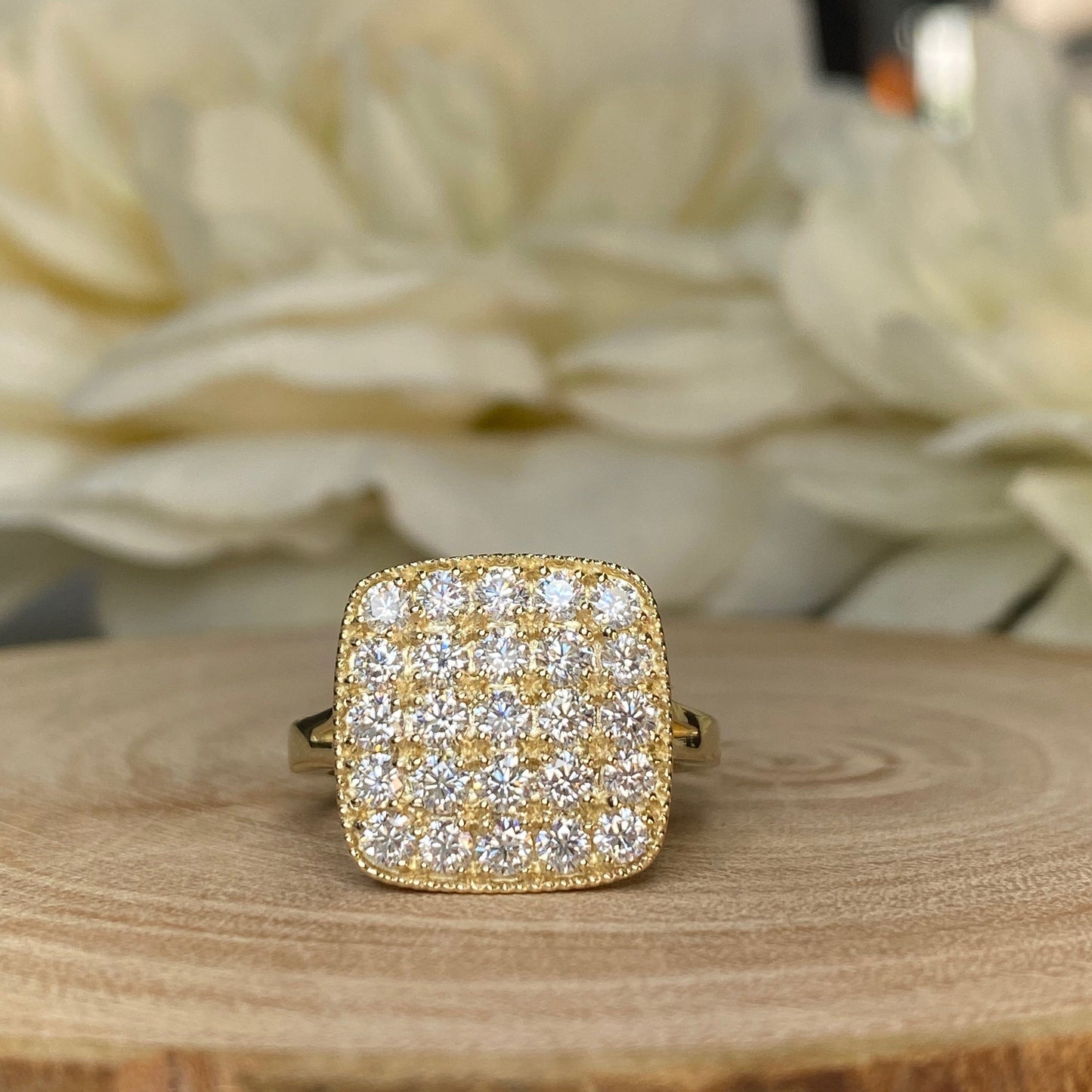 Diamond Ring Square Shaped For Women, Diamond Bubble Cluster Ring 14K Yellow Gold, Moissanite Diamond Cluster Engagement Ring,#7212