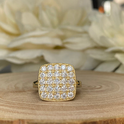 Diamond Ring Square Shaped For Women, Diamond Bubble Cluster Ring 14K Yellow Gold, Moissanite Diamond Cluster Engagement Ring,#7212