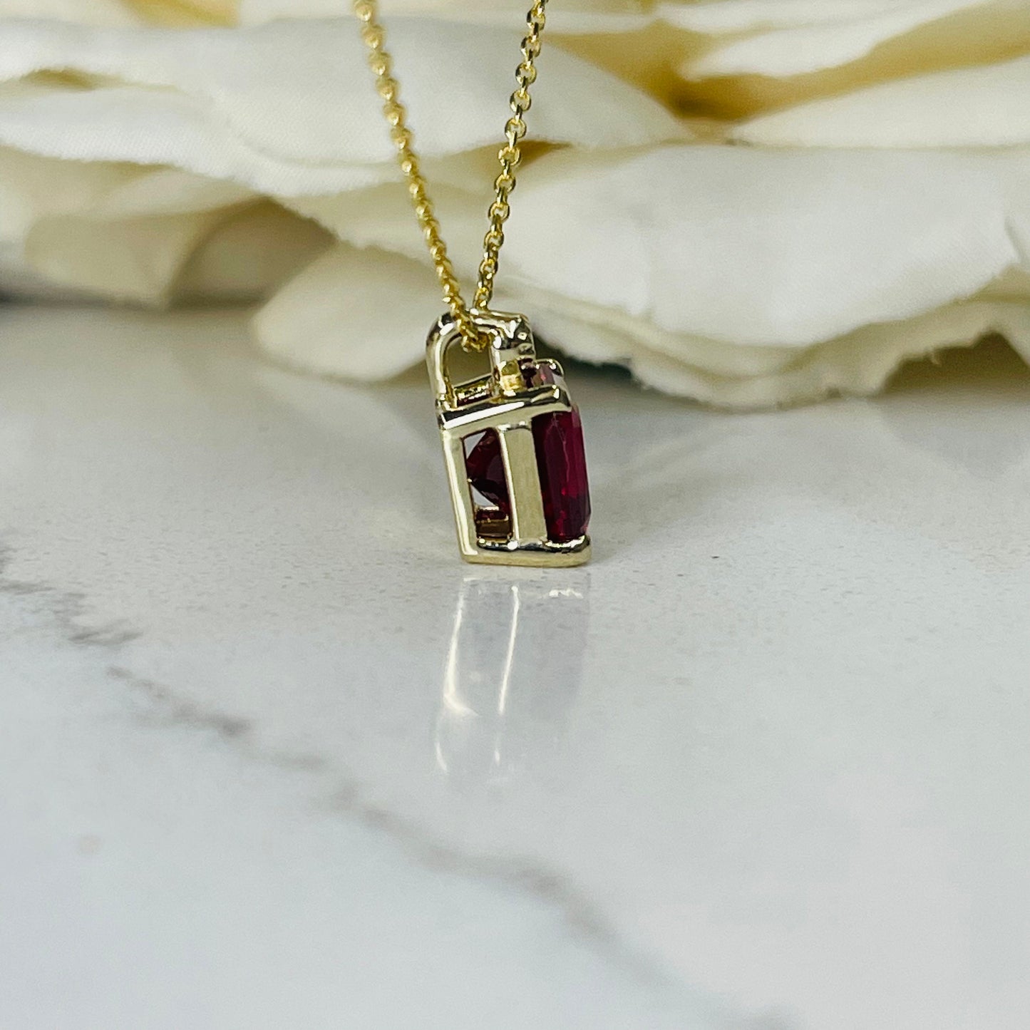 Radiant Cut Ruby And Diamond Pendant Necklace, 14k Yellow Gold Ruby and Diamond Necklace, July Birthstone Pendant Necklace For Ladies  #6337
