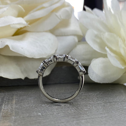 Radiant Cut Moissanite Wedding Band, Five Stone Radiant Cut Moissanite Anniversary Ring For Her, 14k White Gold Moissanite Ladies Band #7218