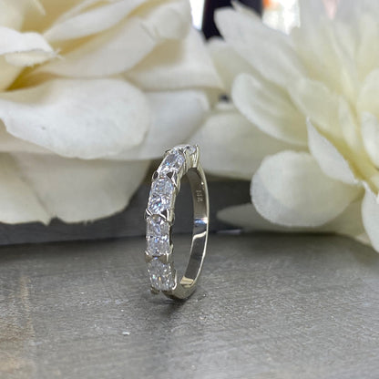 Radiant Cut Moissanite Wedding Band, Five Stone Radiant Cut Moissanite Anniversary Ring For Her, 14k White Gold Moissanite Ladies Band #7218