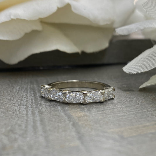 Radiant Cut Moissanite Wedding Band, Five Stone Radiant Cut Moissanite Anniversary Ring For Her, 14k White Gold Moissanite Ladies Band #7218