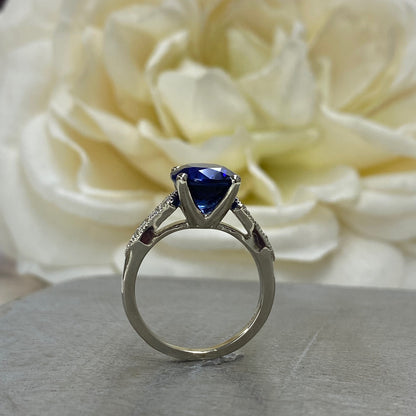 Oval Blue Sapphire Engagement Ring White Gold, Blue Sapphire Solitaire Ring For Women, Unique Vintage Oval Sapphire Engagement Rings, #7225