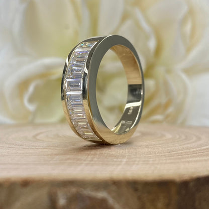 Mens Channel Set Baguette Wedding Band Solid 14k Yellow Gold, Unique Men's  Moissanite Engagement Ring Men's Promise Ring Gift For Him #7236