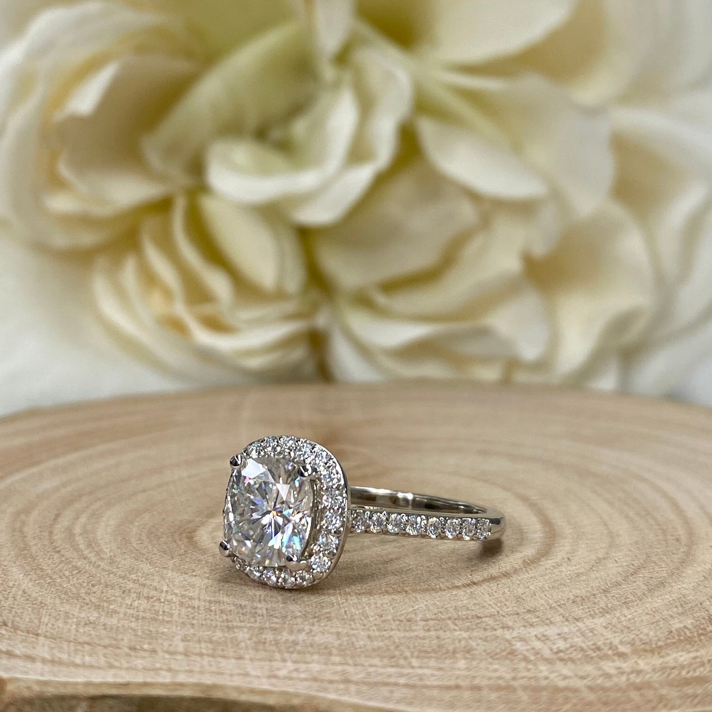 Cushion Cut Moissanite Engagement Ring 14k Solid White Gold, Cushion Halo Moissanite Antique Ring, Moissanite Wedding Ring #7227