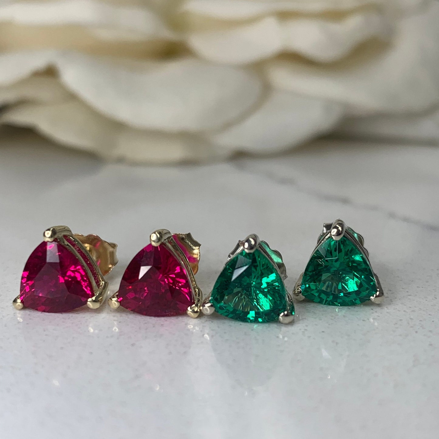 Trillion Shape Emerald  Stud Earrings 14K White Gold, Triangle Shape Stud Earrings Unisex Holiday Earrings Simple Emerald Stud Earrings 7240
