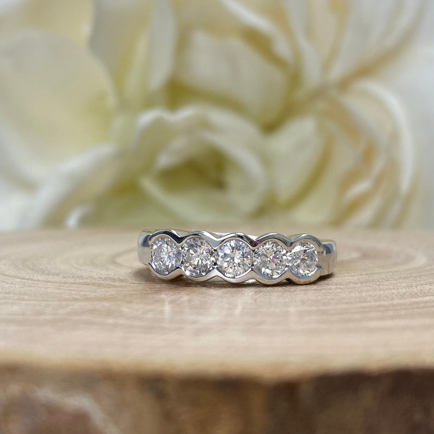 5 Stone Bezel Set Round Diamond Engagement Ring, Classic 5 Stone Wedding Ring, Promise Ring, Diamond Wedding Five Stone Ring