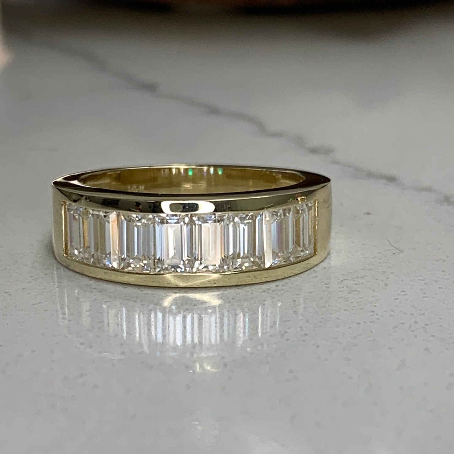 Mens Channel Set Baguette Wedding Band Solid 14k Yellow Gold, Unique Men's  Moissanite Engagement Ring Men's Promise Ring Gift For Him #7236