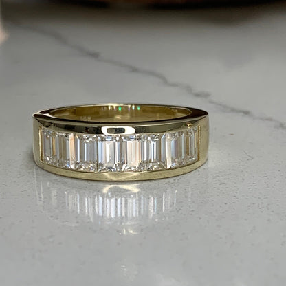 Mens Channel Set Baguette Wedding Band Solid 14k Yellow Gold, Unique Men's  Moissanite Engagement Ring Men's Promise Ring Gift For Him #7236
