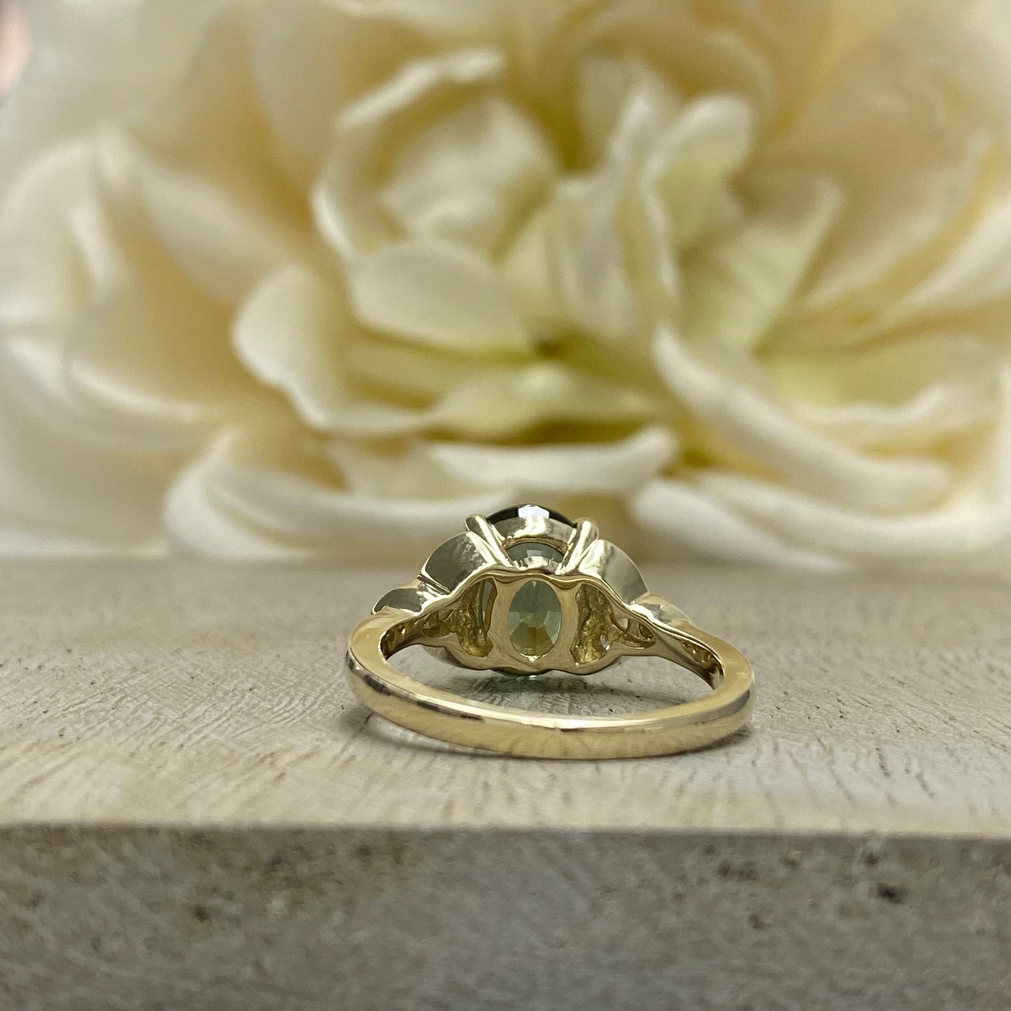 Oval Olive Green Sapphire Engagement Ring 14K Yellow Gold Unique Vintage Olive Green Sapphire Engagement Rings, Green Sapphire Ring ,  #7243
