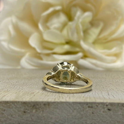 Oval Olive Green Sapphire Engagement Ring 14K Yellow Gold Unique Vintage Olive Green Sapphire Engagement Rings, Green Sapphire Ring ,  #7243