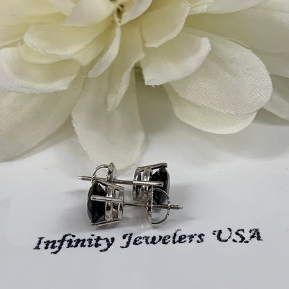 Black Spinel Stud Earrings 14K Solid White Gold Unisex Earrings, Round Spinel Stud Earrings Screw Backs, Black Stud Earrings For Men