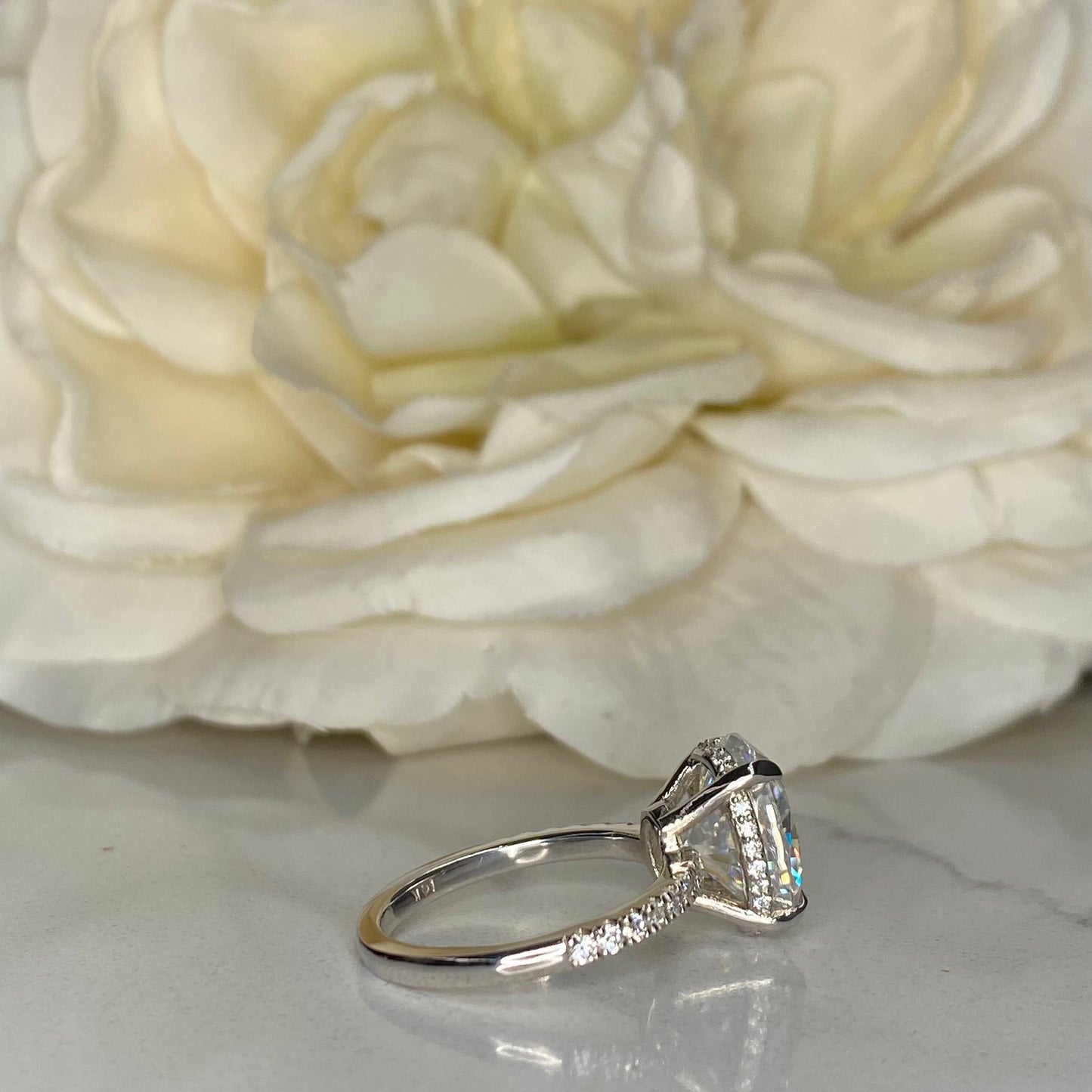 Elongated Oval Moissanite Engagement Ring 14K White Gold Hidden Halo Moissanite Engagement Ring Women Wedding Anniversary Promise Ring #7249